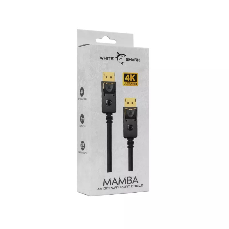 DisplayPort kabelis White Shark MAMBA 2m – 4K 60Hz, suderinamas su 2.0