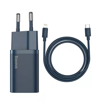 Baseus Super Si Power įkroviklis su USB-C į Lightning kabeliu 20W Mėlynas