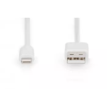 DIGITUS - Žaibolaidinis kabelis - Lightning (M) į USB (M) - 1,0 m - Dviguba izoliacija - Baltas - Lietas - Apple iPad/iPhone/iPod (Lightning) (DB-600106-010-W)