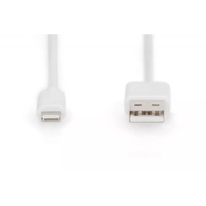 DIGITUS - Žaibolaidinis kabelis - Lightning (M) į USB (M) - 1,0 m - Dviguba izoliacija - Baltas - Lietas - Apple iPad/iPhone/iPod (Lightning) (DB-600106-010-W)