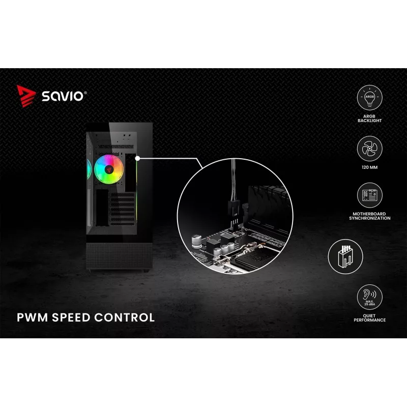 SAVIO Blast 120mm ARGB PWM korpuso ventiliatorius – juodas