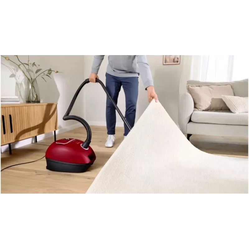 Siurblys Bosch BGB 41RD3H — 600 W, 4 L dulkių maišas, HEPA filtras, 11 m spindulys, teleskopinis vamzdis, raudonas