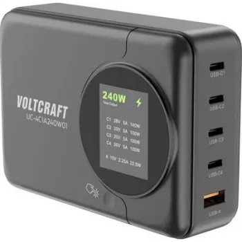 Voltcraft UC-4C1A240W01 USB įkrovimo stotelė USB-C USB-A PD 3.0 Juoda Vidinė Erdvė (VC-16871780)