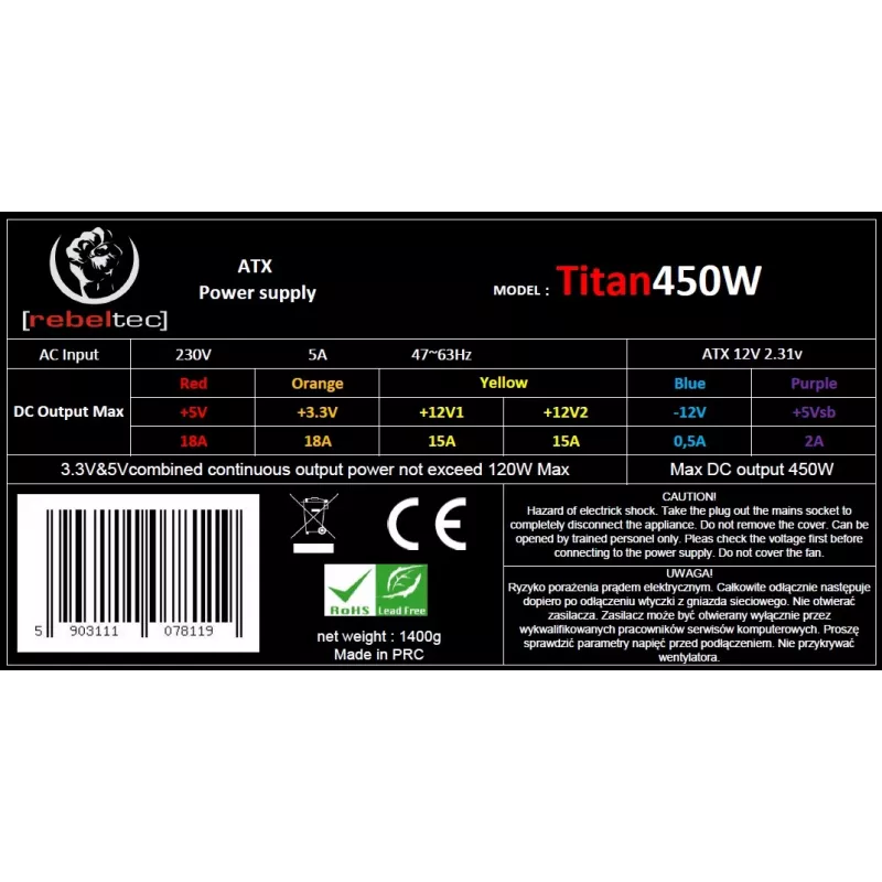 Maitinimo blokas ATX ver2.31 TITAN 450W