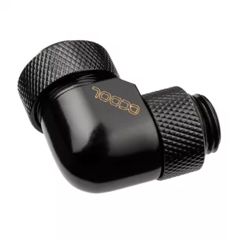 Alphacool Eiszapfen 13mm HardTube įsukama jungtis 90° sukama G1/4 – kampinė užspaudžiamoji jungtis skysčio aušinimo sistemai – giliai juoda