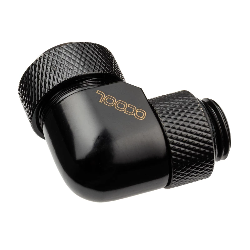 Alphacool Eiszapfen 13mm HardTube įsukama jungtis 90° sukama G1/4 – kampinė užspaudžiamoji jungtis skysčio aušinimo sistemai – giliai juoda