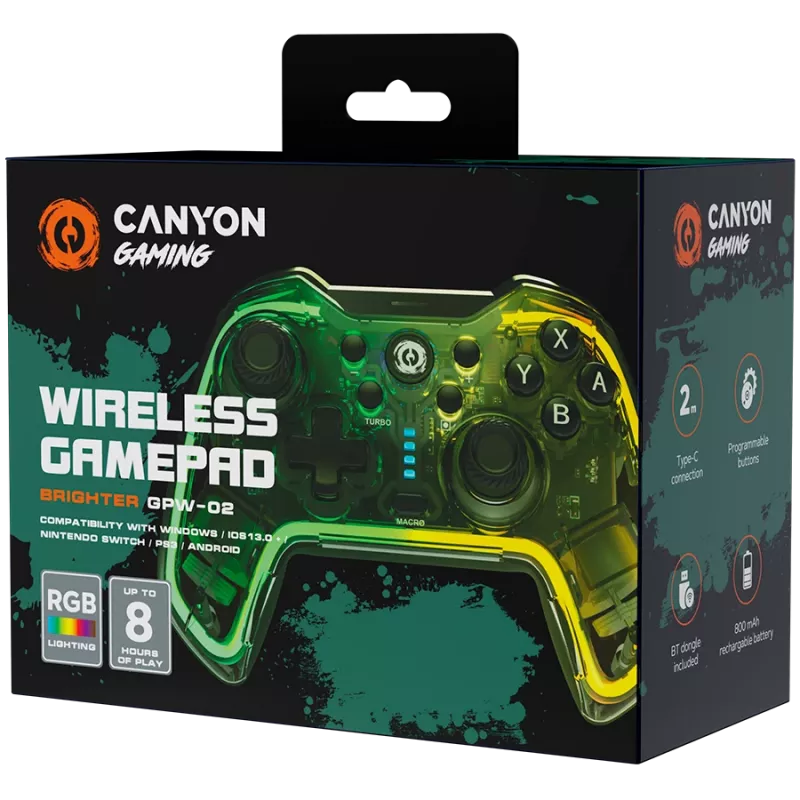 CANYON žaidimų pultas Brighter GPW-02 Belaidis Bluetooth + 2.4 GHz Skaidrus