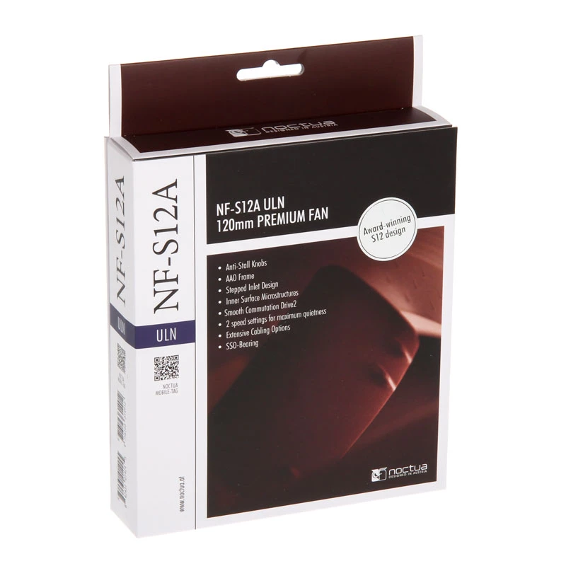 Noctua NF-S12A ULN 120 mm ventiliatorius, 12 V, 600–800 RPM, 74,3 m³/h, 0,72 W, 2 greičiai, 25 mm storio