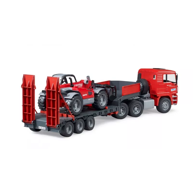 Transporto rinkinys BRUDER MAN TGA žemagrindis sunkvežimis su Manitou krautuvu