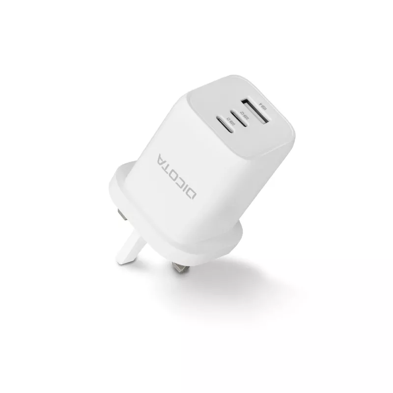 Dicota Power Supply – kompaktiškas, GaN – 65 W – 5 A – PD 3.0 – 3 išvesties prievadai (2 x USB-C, USB)