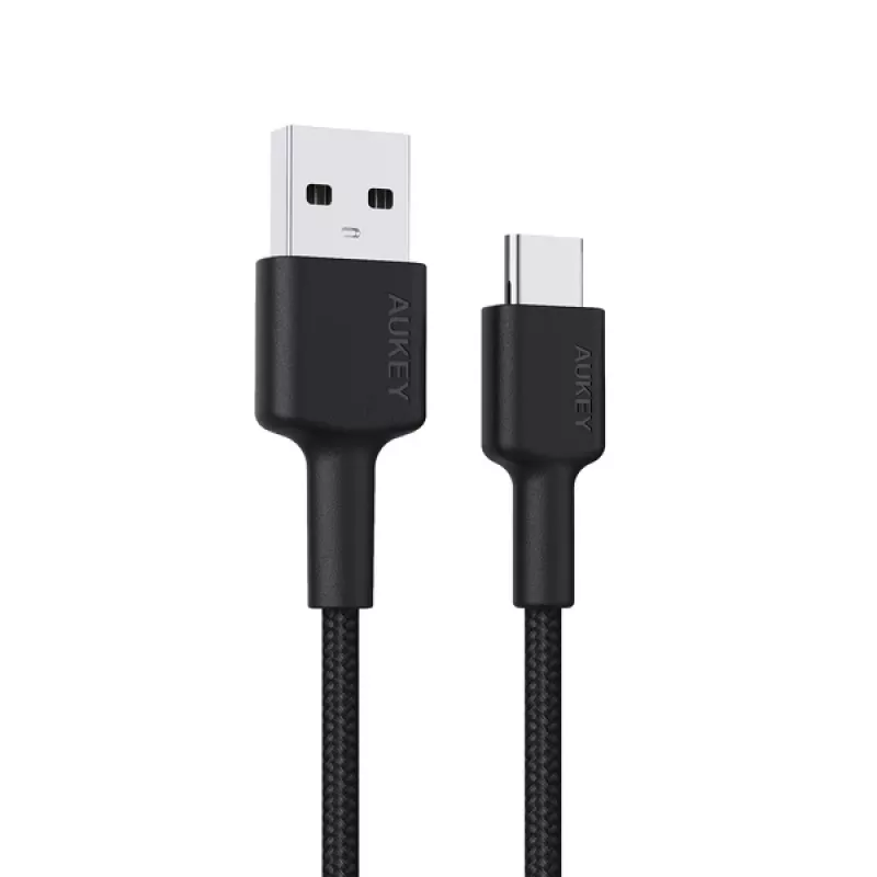 AUKEY CB-CD30 USB-A–USB-C kabelis 0,9 m, nailoninis pynimas, 60W PD, 3A, juodas