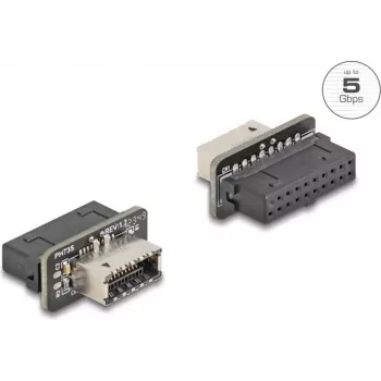DeLOCK 67238 lyties keitiklis 20 kontaktų USB USB Type-E Juodas Nerūdijantis plienas
