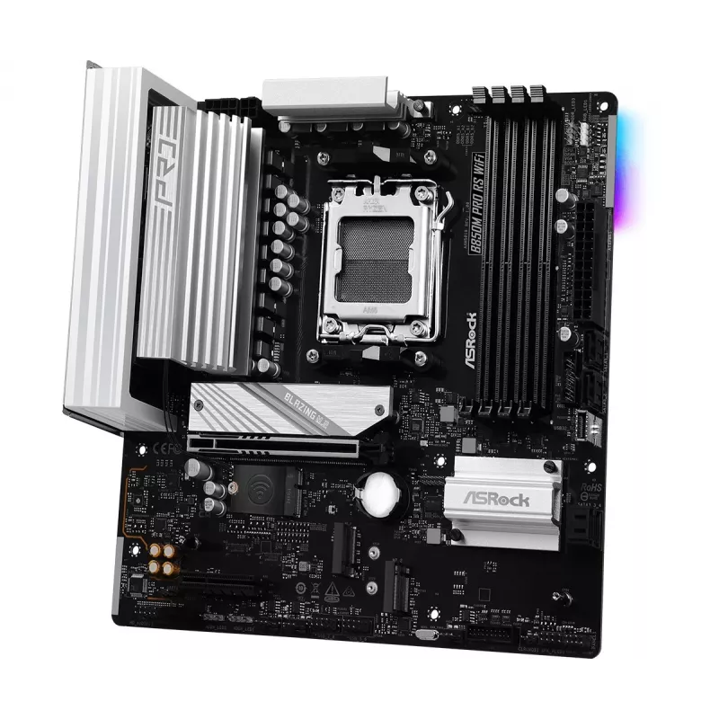 Pagrindinė plokštė ASRock B850M Pro RS WiFi — AMD B850, Socket AM5, microATX, DDR5, 4 DIMM, 256GB, Wi‑Fi 6E, 2.5Gb LAN, 3x M.2