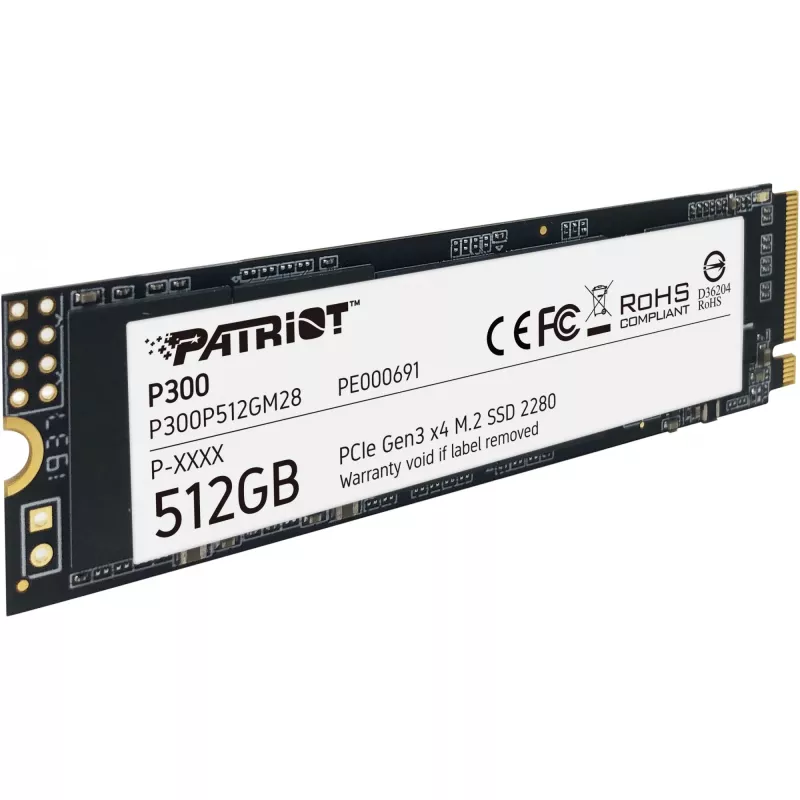 Vidinis SSD Patriot P300 512 GB M.2 PCIe NVMe – skaitymas 1700 MB/s, rašymas 1200 MB/s, 3D NAND, 3,8 mm, TBW 240