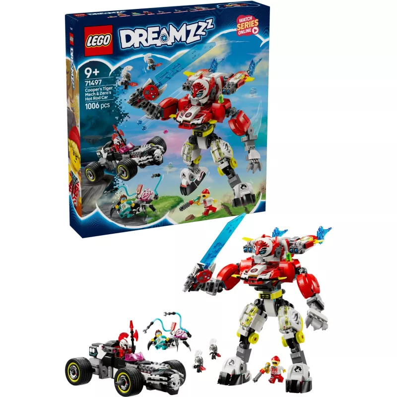LEGO DREAMZZZ 71497 Cooperio Tigro Mechas ir Zero Hot Rod Automobilis