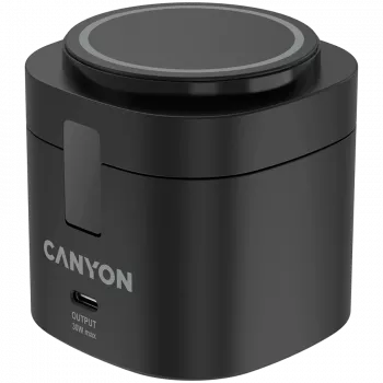 Canyon 4 viename belaidis įkrovimo stovas, 30W maks., 70x70x70.3mm, 414g, su 65W įkrovikliu ir 1m laidu, juodas