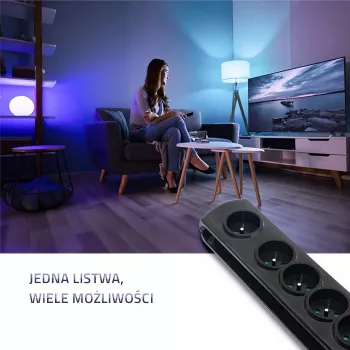 Qoltec 50171 apsauginis nuo viršįtampių filtras 7 kištukiniai lizdai 230V 1.5m juodas