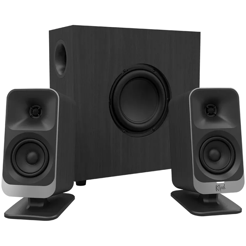 Kolonėlės KLIPSCH ProMedia Lumina Black – stalinė daugialypės terpės garsiakalbių sistema