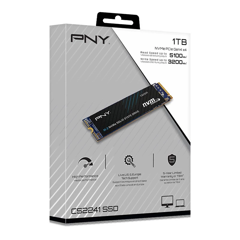 SSD PNY CS2241 M.2 NVMe PCIe 4.0 1TB – Skaitymas 5100 MB/s, Rašymas 3200 MB/s