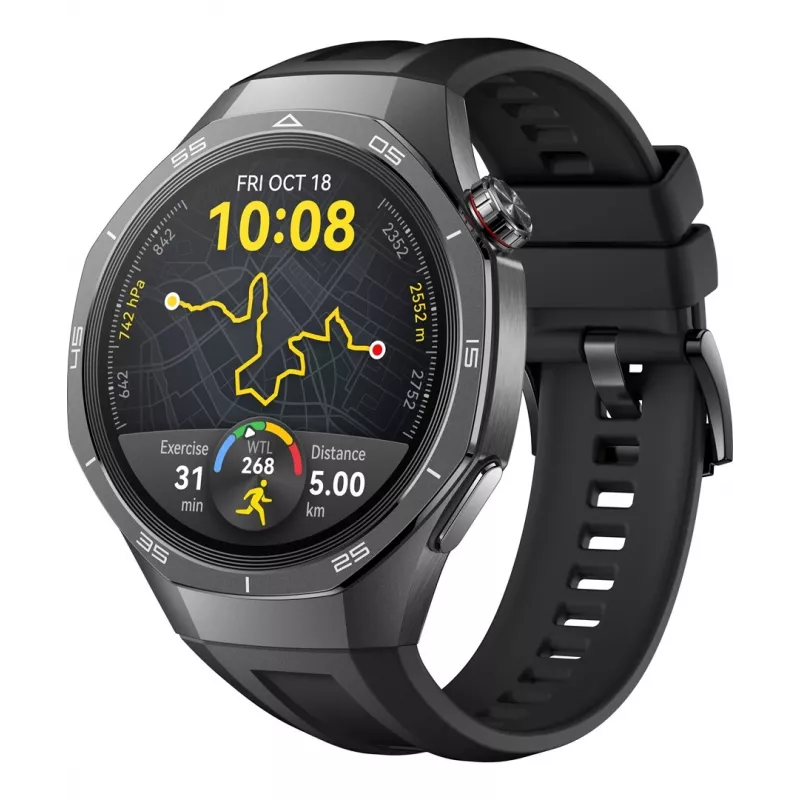 Išmanusis laikrodis HUAWEI WATCH GT5 Pro 46mm — 1,43 colio AMOLED ekranas, GPS, 524 mAh baterija, titano korpusas, juodas dirželis