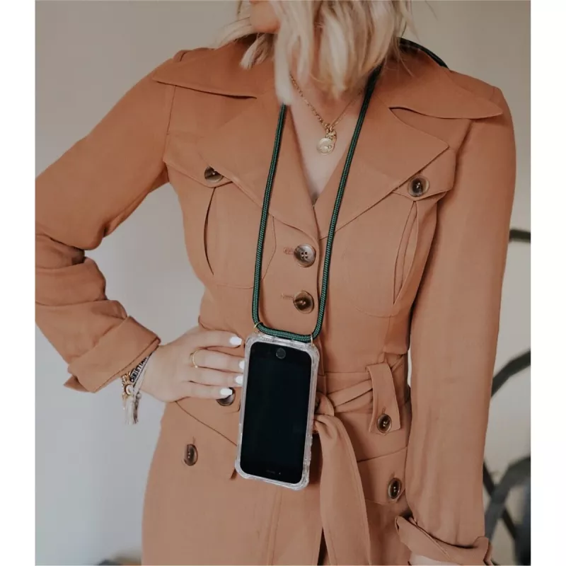 Telefono dėklas-pakabukas Lookabe loo014 iPhone XR – aukso-žalios spalvos apsauginis maišelis su dirželiu