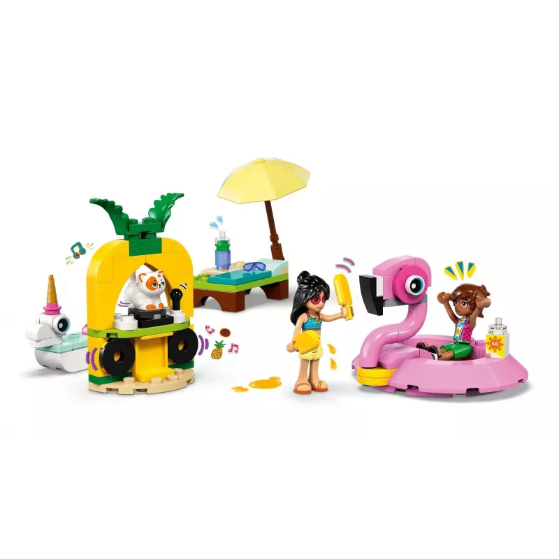 LEGO Friends 42658 Baseino vakarėlis su vienaragiu ir flamingo – konstruktorius su personažais ir aksesuarais