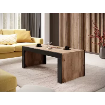 Kavos staliukas Cama Meble MILA 120x60x50 cm Wotan ąžuolo viršus, juodas rėmas