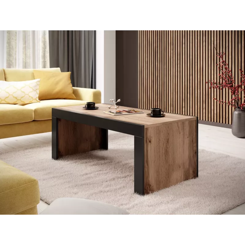 Kavos staliukas Cama Meble MILA 120x60x50 cm Wotan ąžuolo viršus, juodas rėmas