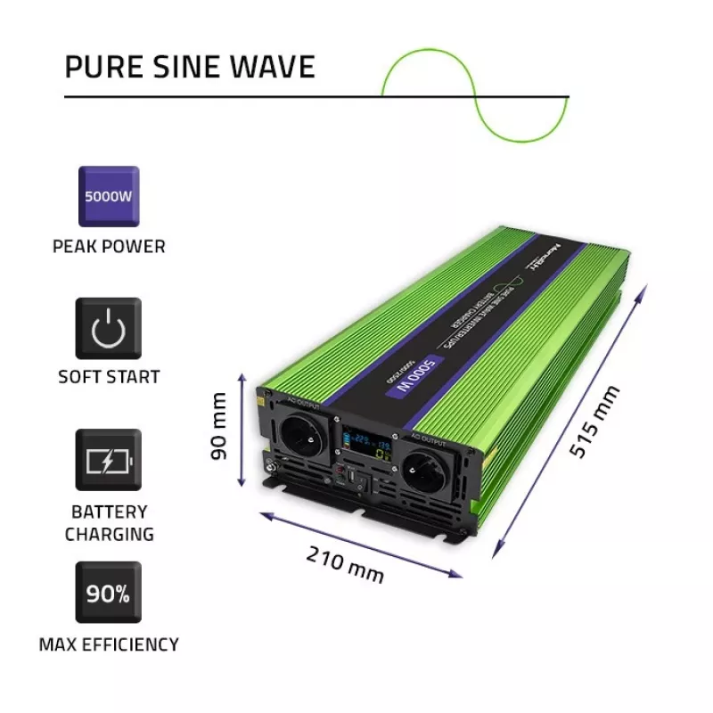Qoltec Monolith keitiklis automobilinis 5000 W Žalias