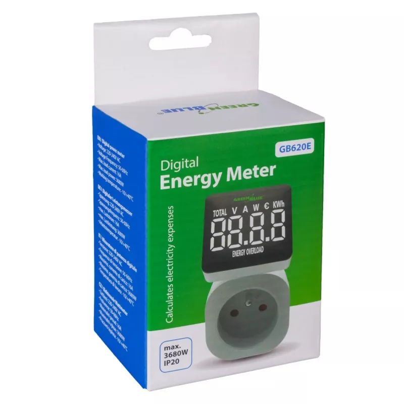 Energijos matuoklis GreenBlue GB620E kištukinis, 220V, 16A, galios/energijos monitorius