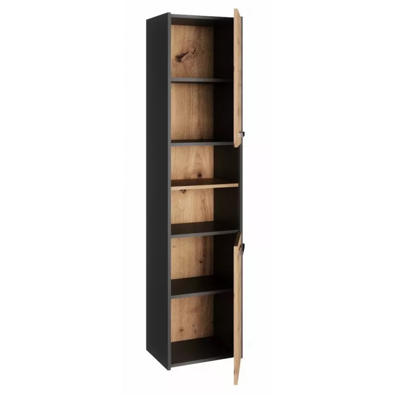 Vonios spintelė Topeshop S40 ANTRACYT/ARTISAN, laisvai pastatoma, 400×300×1700 mm, 6 lentynų, 2 durys