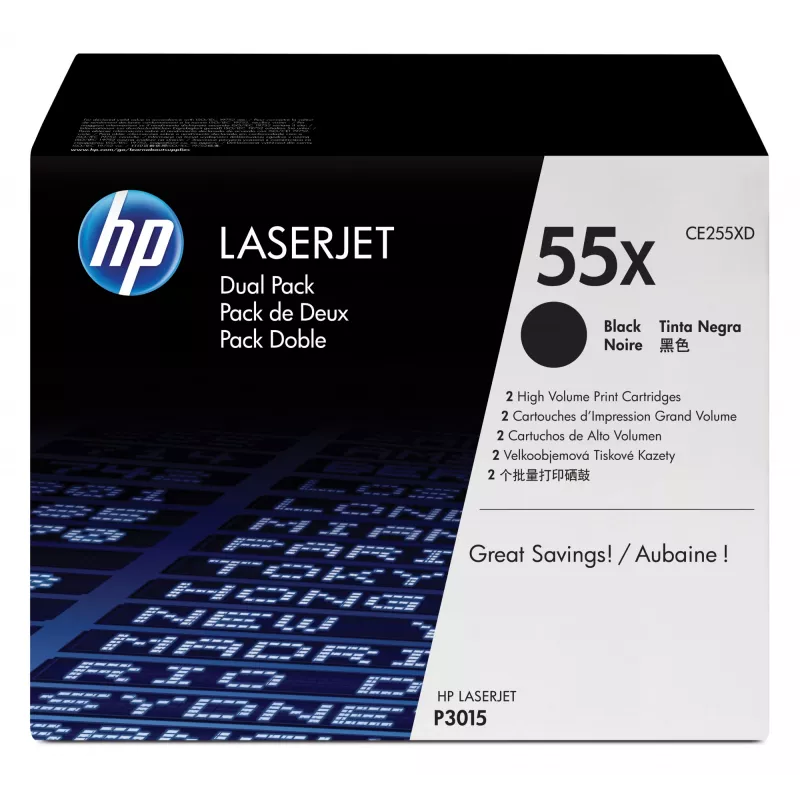 HP 55X 2 vnt. didelės talpos juodi originalūs lazeriniai kasečiai LaserJet