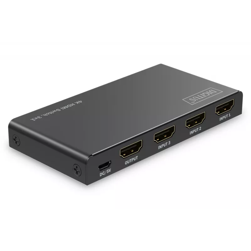 Digitus 4K HDMI jungiklis 3x1 juodas metalinis 18 Gbit/s