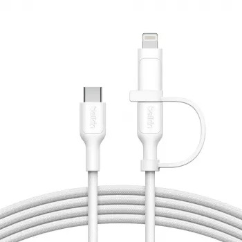 USB laidas Belkin BoostCharge Pro 1,5 m USB-C / USB-C ir Lightning, baltas