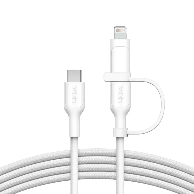 USB laidas Belkin BoostCharge Pro 1,5 m USB-C / USB-C ir Lightning, baltas