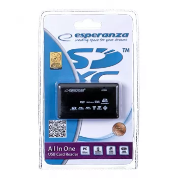 Kortelių skaitytuvas Esperanza EA119, juodas, USB 2.0