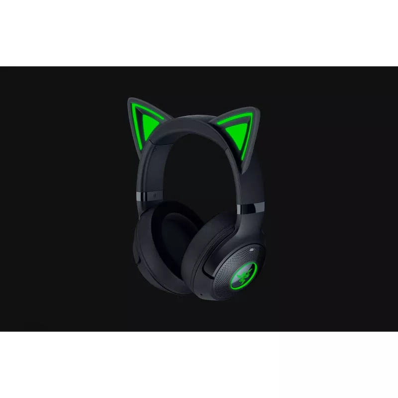 Ausinės Razer Kraken Kitty V2 BT – belaidės Bluetooth, uždengiančios ausis, lankeliu, 20–20000 Hz, 325 g, juodos