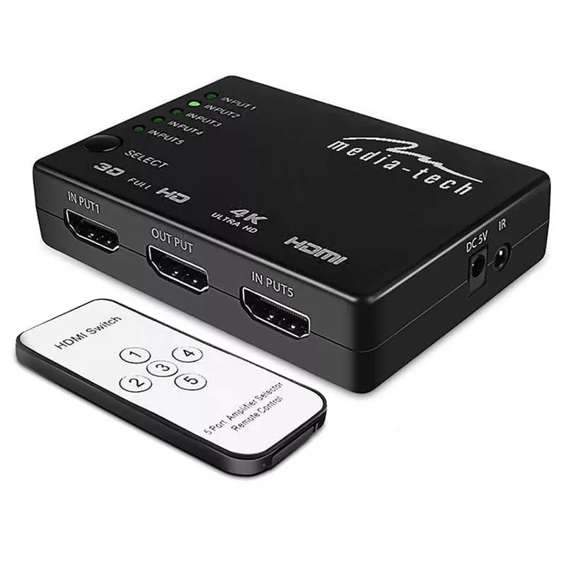 HDMI vaizdo jungiklis MEDIA-TECH MT5207, 3 HDMI įėjimai, 1 HDMI išėjimas, juodas