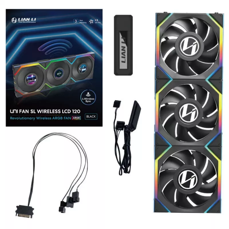 Ventiliatorių rinkinys Lian Li UNI FAN SL Wireless LCD 120 Juodas 3 vnt
