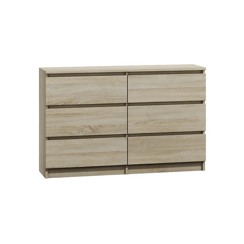 Komoda Top e Shop M6 120 SON 2x3, ąžuolas, 6 stalčių, 1200×300×770 mm