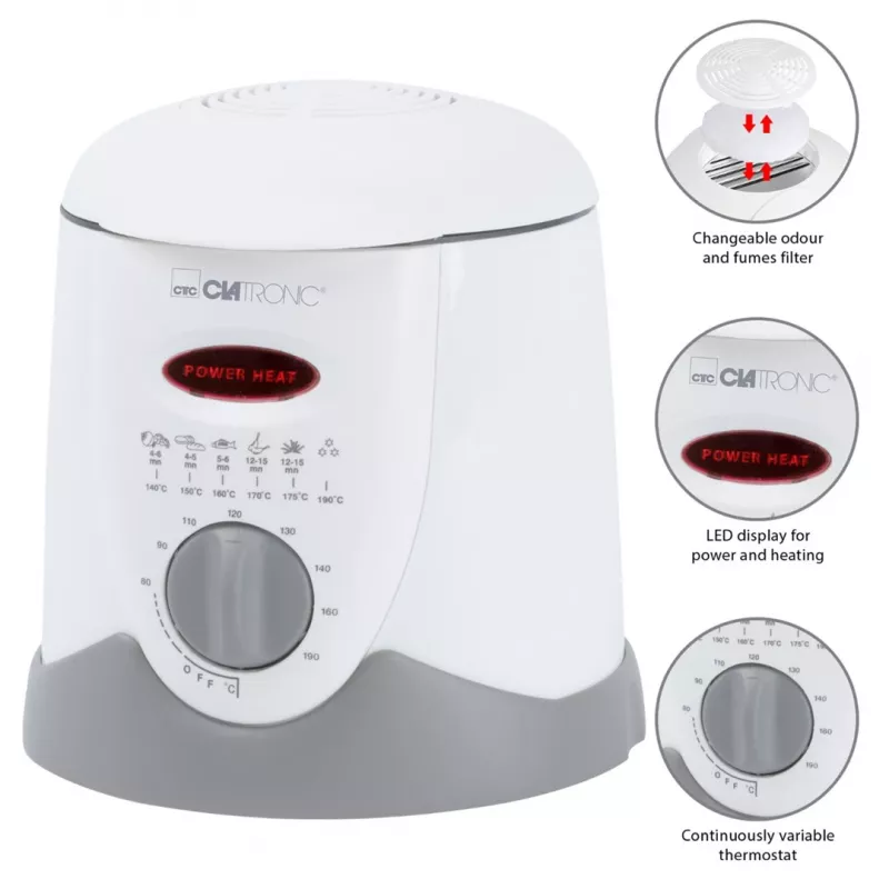 Clatronic FFR 2916 Vienvietis 1 L Atskiras 900 W Gruzdintuvas Pilka, Balta