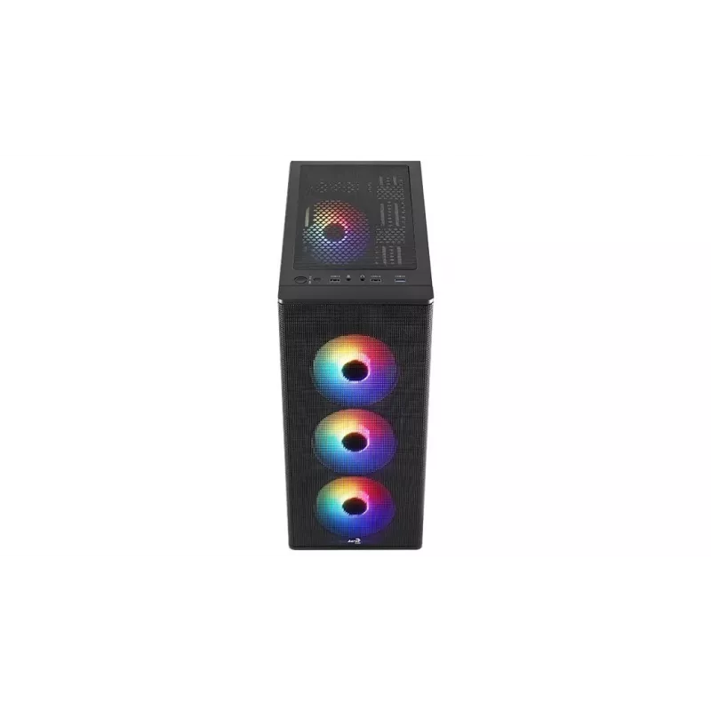 PC korpusas AEROCOOL PGS DESIGNER-G-BK-v1 ATX midi bokštas, grūdintas stiklas, 4 RGB ventiliatoriai, palaiko ATX, GPU 34,5 cm, CPU aušintuvas 158 mm