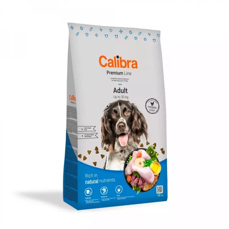 Sausas šunų ėdalas Calibra Premium Line Adult Chicken 12 kg – vištienos skonio suaugusių šunų priežiūros mišinys