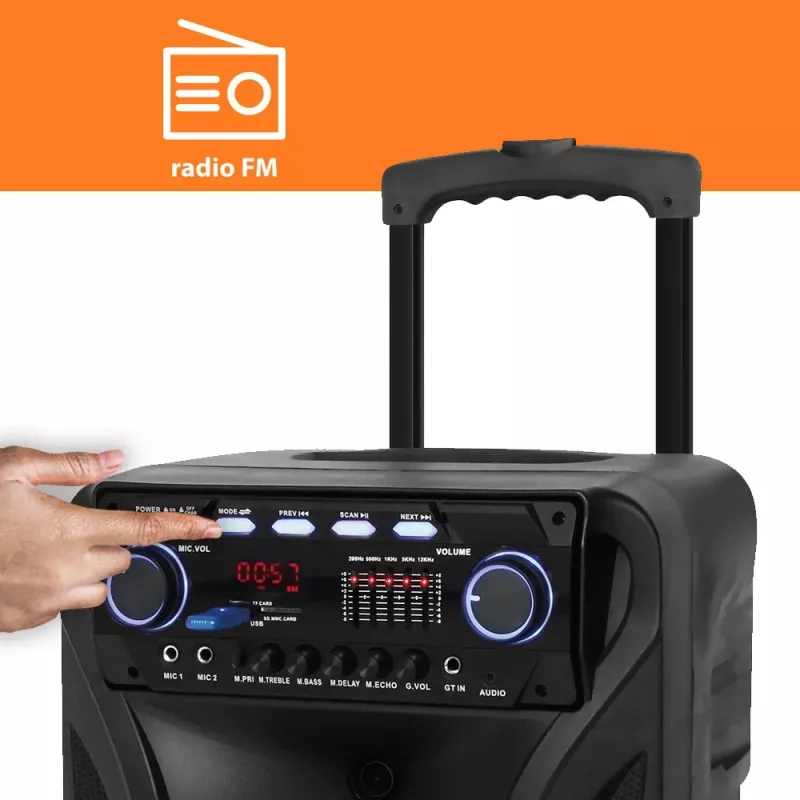 Nešiojama karaoke kolonėlė MANTA SPK5021PRO 80W RMS, 12 col. žemų dažnių garsiakalbis, Bluetooth, baterija iki 5 val., SD/USB, mikrofono ir gitaros įėjimai