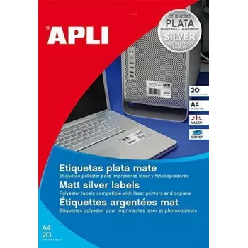 Lipnios etiketės sidabrinės APLI 10071 210x297 mm 20 vnt.