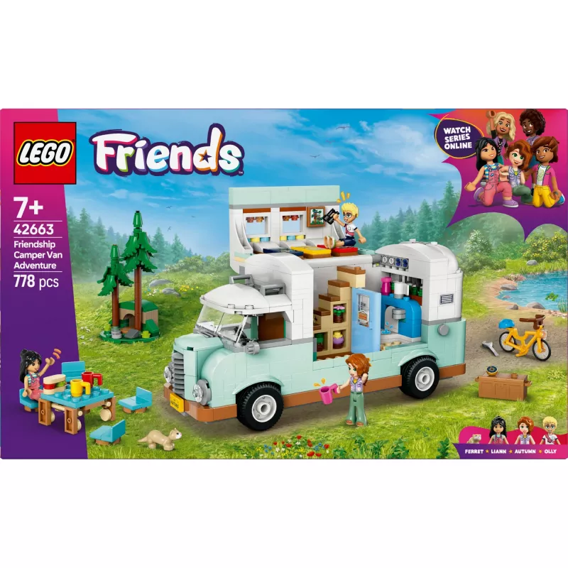LEGO Friends kemperis 42663 – LEGO Motor Home statybinis rinkinys, 778 dalių, 3 minilėlės, nuo 7 metų