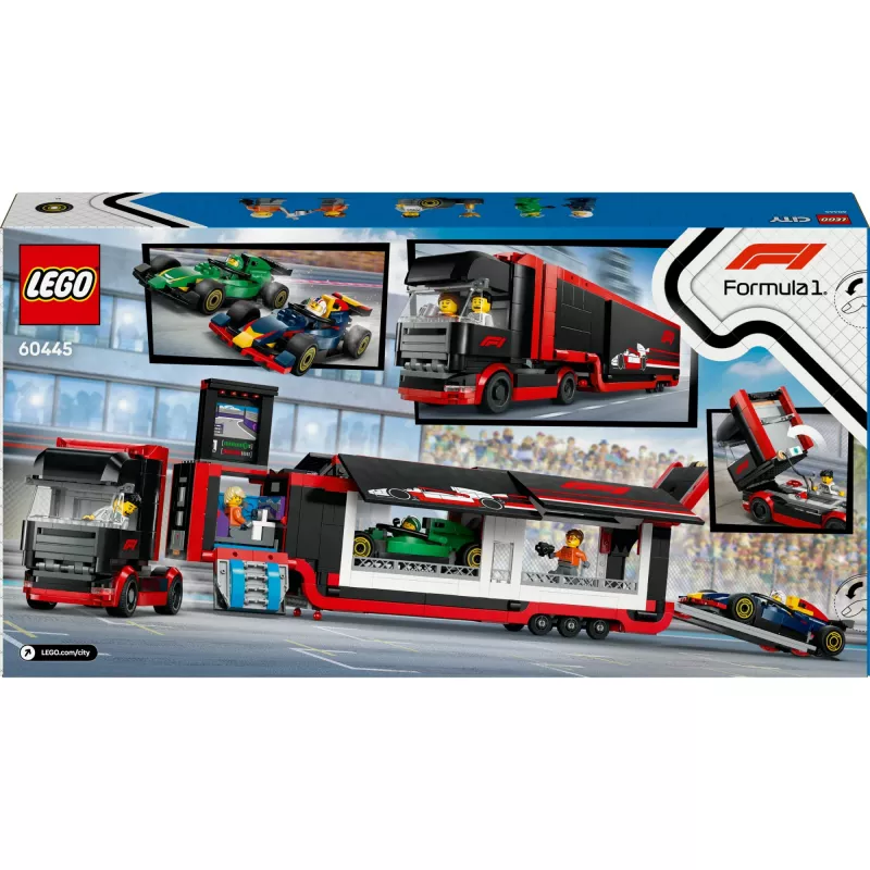 LEGO CITY 60445 F1 sunkvežimis su RB20 ir AMR24 F1 automobiliais