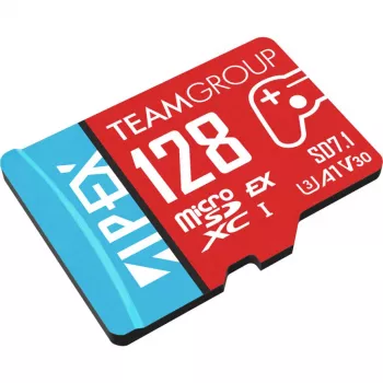 Team Group APEX SD7.1 128GB MicroSD Express atminties kortelė (raudona/mėlyna)
