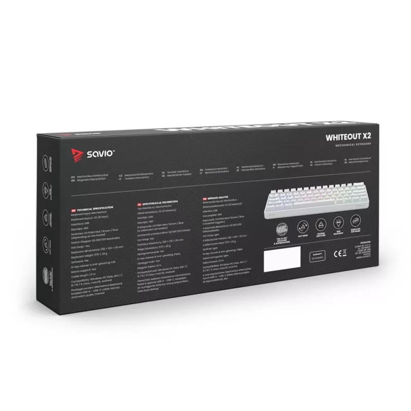 Mechaninė klaviatūra SAVIO Whiteout X2, Outemu Blue, Hot Swap, balta