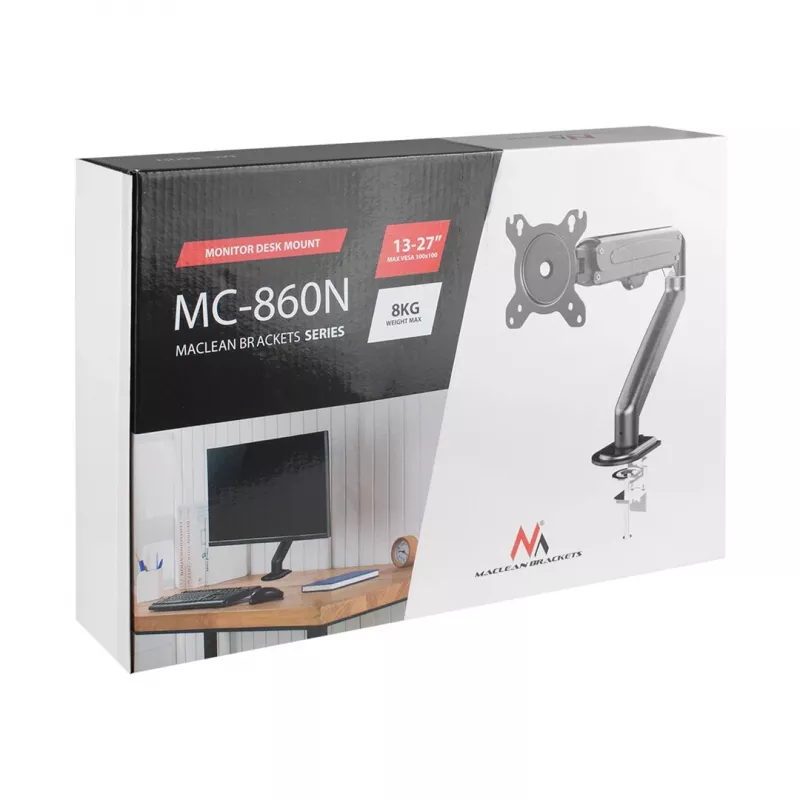 Maclean MC-860N Monitorio Laikiklis su Dujine Spyruokle, 13-27, 8 kg, Juodas